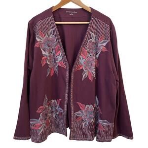 Soft Surroundings Playa Embroidered Jacket 2X Floral Beaded Open Cardigan